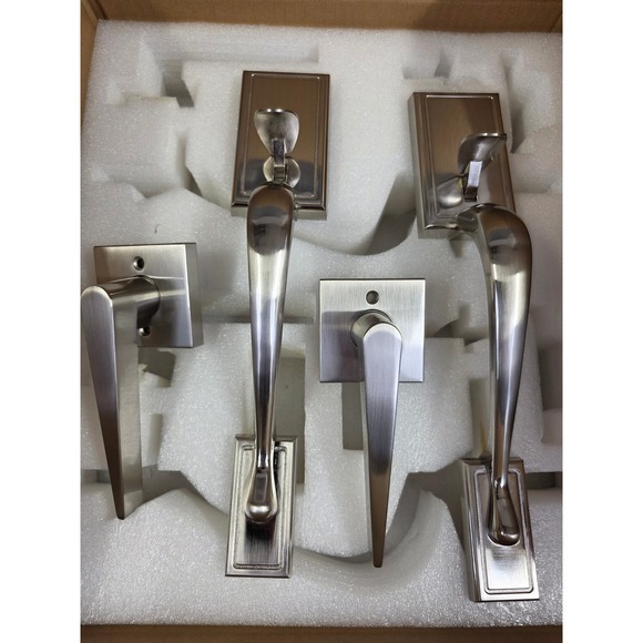 Brushed Nickel Entry Door Handle Lock Set with Deadbolt Keyed Entry Brand New - Picture 5 of 13